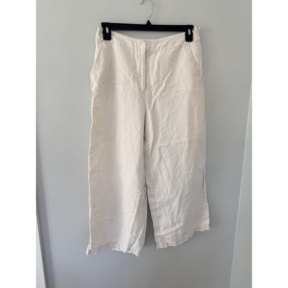 Eileen Fisher Linen Pants Straight White Medium Preppy Coastal Beachy Lagenlook
